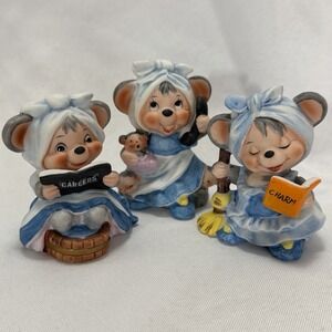Vintage Anthropomorphic Mouse Figurine Set of 3 Bisque Taiwan Cottagecore Kitsch
